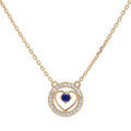 Colliers sur Artemare : Collier en vermeil cha&icirc;ne avec pendentif anneau cercl&eacute; d'oxydes blancs et coeur Saphir v&eacute;ritable 42+3cm