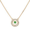 Collier en vermeil cha&icirc;ne avec pendentif anneau cercl&eacute; d'oxydes blancs et coeur Emeraude v&eacute;ritable 42+3cm