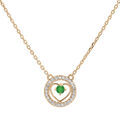 Colliers sur Artemare : Collier en vermeil cha&icirc;ne avec pendentif anneau cercl&eacute; d'oxydes blancs et coeur Emeraude v&eacute;ritable 42+3cm