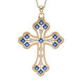Colliers sur Artemare : Collier en plaqu&eacute; or cha&icirc;ne avec pendentif croix empierr&eacute;e avec oxydes bleu fonc&eacute; 40+5cm