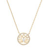 Collier en plaqu&eacute; or cha&icirc;ne avec pendentif rond cercl&eacute; d'oxydes blancs sertis et fleur de lotus 39+4cm