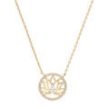 Collier en plaqu&eacute; or cha&icirc;ne avec pendentif rond cercl&eacute; d'oxydes blancs sertis et fleur de lotus 39+4cm Artemare