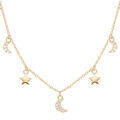 Colliers sur Artemare : Collier en plaqu&eacute; or avec pampilles lunes pav&eacute;es d'oxydes blancs sertis et &eacute;toiles 40+4,5cm