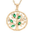 Colliers sur Artemare : Collier en plaqu&eacute; or cha&icirc;ne avec pendentif arbre de vie dans anneau et oxydes verts 40+4cm