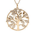Collier en plaqu&eacute; or cha&icirc;ne avec pendentif arbre de vie 30mm en relief et contour oxydes blancs sertis 42+3cm Artemare