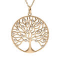 Colliers sur Artemare : Collier en plaqu&eacute; or cha&icirc;ne avec pendentif arbre de vie sinueux 30mm et oxydes blancs sertis 42+3cm