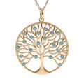 Collier en plaqu&eacute; or cha&icirc;ne avec pendentif arbre de vie sinueux 30mm et oxydes sertis couleur turquoise 42+3cm Artemare