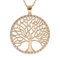 Colliers sur Artemare : Collier en plaqu&eacute; or cha&icirc;ne avec pendentif arbre de vie 30mm contour rond pav&eacute; d'oxydes blancs sertis 42+3cm