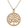 Colliers sur Artemare : Collier en plaqu&eacute; or cha&icirc;ne avec pendentif rond torsad&eacute; avec arbre de vie 17mm d&eacute;coup&eacute; 42+3cm