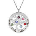 Collier en argent rhodi&eacute; cha&icirc;ne avec pendentif pr&eacute;noms &agrave; graver arbre de vie 30mm orn&eacute; d'oxydes couleurs sertis 40+5cm