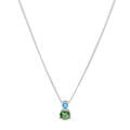 Collier en argent rhodi&eacute; cha&icirc;ne avec pendentif 2 oxydes sertis 3 et 5mm bleu et vert 42+3cm