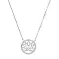 Colliers sur Artemare : Collier en argent rhodi&eacute; cha&icirc;ne avec pendentif fleur de lotus contour cercle oxydes blancs sertis 39+4cm