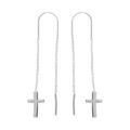 Boucles d'oreille sur Artemare : Boucles d'oreille passante en argent rhodi&eacute; avec cha&icirc;nette et croix lisse