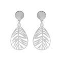 Boucles d'oreille en argent rhodi&eacute; goutte motif feuillage suspendue et fermoir poussette