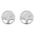 Boucles d'oreille sur Artemare : Boucles d'oreille en argent rhodi&eacute; pastille ronde motif arbre de vie et fermoir poussette