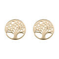 Boucles d'oreille en argent et dorure jaune pastille ronde motif arbre de vie et fermoir poussette