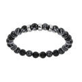 Bracelets sur Artemare : Bracelet extensible en argent platin&eacute; avec boules Obsidienne gris v&eacute;ritable et 3 charms &agrave; graver