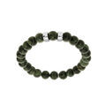 Bracelet extensible en argent platin&eacute; avec boules Rhyolite vert v&eacute;ritable et 2 charms &agrave; graver Artemare