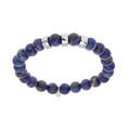 Bracelet extensible en argent platin&eacute; avec boules Lapis Lazuli bleu v&eacute;ritable et 3 charms &agrave; graver Artemare