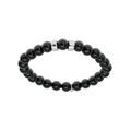 Bracelet extensible en argent platin&eacute; avec boules Onyx v&eacute;ritable et 2 charms &agrave; graver Artemare