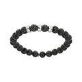 Bracelet extensible en argent platin&eacute; avec boules Pierre de lave noir mat v&eacute;ritable et 3 charms &agrave; graver Artemare