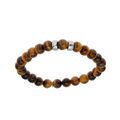 Bracelet extensible en argent platin&eacute; avec boules Oeil de tigre marron v&eacute;ritable et 2 charms &agrave; graver Artemare