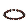 Bracelet extensible en argent platin&eacute; avec boules Oeil de tigre rouge v&eacute;ritable et 2 charms &agrave; graver Artemare