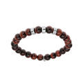 Bracelet extensible en argent platin&eacute; avec boules Oeil de tigre rouge v&eacute;ritable et 3 charms &agrave; graver
