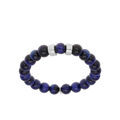 Bracelets sur Artemare : Bracelet extensible en argent platin&eacute; avec boules Oeil de tigre bleu v&eacute;ritable et 2 charms &agrave; graver