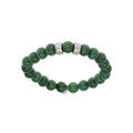 Bracelet extensible en argent platin&eacute; avec boules Jade vert v&eacute;ritable et 2 charms &agrave; graver