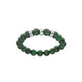 Bracelet extensible en argent platin&eacute; avec boules Jade vert v&eacute;ritable et 3 charms &agrave; graver Artemare
