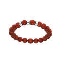 Bracelet extensible en argent platin&eacute; avec boules Corail v&eacute;ritable et 3 charms &agrave; graver