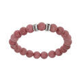 Bracelet extensible en argent platin&eacute; avec boules Rhodocrosite rose v&eacute;ritable et 2 charms &agrave; graver Artemare