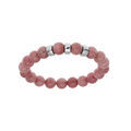Bracelet extensible en argent platin&eacute; avec boules Rhodocrosite rose v&eacute;ritable et 3 charms &agrave; graver Artemare