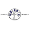 Bracelet en argent rhodi&eacute; cha&icirc;ne avec pastille motif arbre de vie couleur bleue et oxydes blancs 16+3cm Artemare
