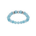 Bracelet extensible en argent platin&eacute; avec boules Jade bleu v&eacute;ritable et 3 charms &agrave; graver Artemare