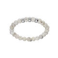 Bracelet extensible en argent platin&eacute; avec boules Howlite blanche et marron v&eacute;ritable et 3 charms &agrave; graver Artemare