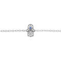 Bracelet en argent rhodi&eacute; cha&icirc;ne avec main de fatma et oxydes blancs et bleu sertis 16+3cm