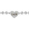 Bracelet en argent rhodi&eacute; cha&icirc;ne fantaisie avec coeur &agrave; graver et pastilles diamant&eacute;e &eacute;toile 15+3cm