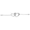 Bracelet en argent rhodi&eacute; cha&icirc;ne avec double coeur entrem&eacute;l&eacute; 15+3cm