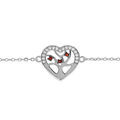 Bracelet en argent rhodi&eacute; massif cha&icirc;ne avec coeur d&eacute;coupe arbre de vie avec pierres rouges 16+3cm Artemare