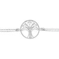Bracelet en argent rhodi&eacute; cha&icirc;ne double avec pastille arbre de vie en filigrane et oxydes blancs sertis 16+3cm