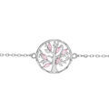 Bracelet en argent rhodi&eacute; cha&icirc;ne avec arbre de vie oxydes roses clairs 16+3cm Artemare