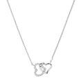 Collier en argent rhodi&eacute; cha&icirc;ne avec pendentif double coeur entrelac&eacute; et oxydes blancs sertis 42+3cm