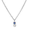 Collier en argent rhodi&eacute; cha&icirc;ne avec pendentif oxydes blanc et bleu fonc&eacute; sertis clos 40+3cm