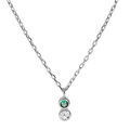Collier en argent rhodi&eacute; cha&icirc;ne avec pendentif oxydes blanc et vert sertis clos 40+3cm