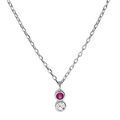 Collier en argent rhodi&eacute; cha&icirc;ne avec pendentif oxydes blanc et fuschia sertis clos 40+3cm Artemare