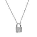 Colliers sur Artemare : Collier en argent rhodi&eacute; cha&icirc;ne avec pendentif cadenas pav&eacute; d'oxydes blancs sertis 40+5cm