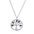 Collier en argent rhodi&eacute; cha&icirc;ne avec pendentif arbre de vie couleur bleue et oxydes blancs 40+5cm Artemare