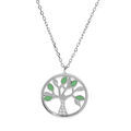 Collier en argent rhodi&eacute; cha&icirc;ne avec pendentif arbre de vie couleur vert et oxydes blancs 40+5cm